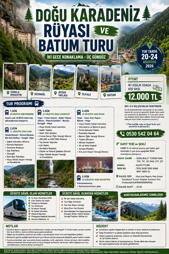 🌲DOĞU KARADENİZ RÜYASI VE BATUM TURU🌲(20-24 Ağustos)
